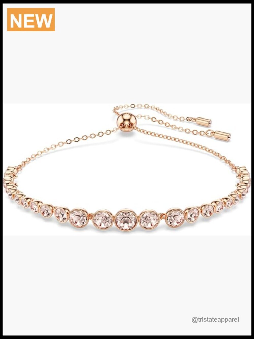 Crystal Tennis Bracelet, Gold Tone, Slide Clasp, 9.5 inches Length